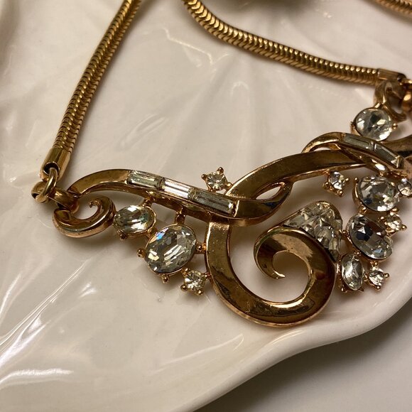 Vintage Signed TRIFARI Pat Pend Alfred Phillipe Gold Tone RHINESTONE NECKLACE - Picture 6 of 9